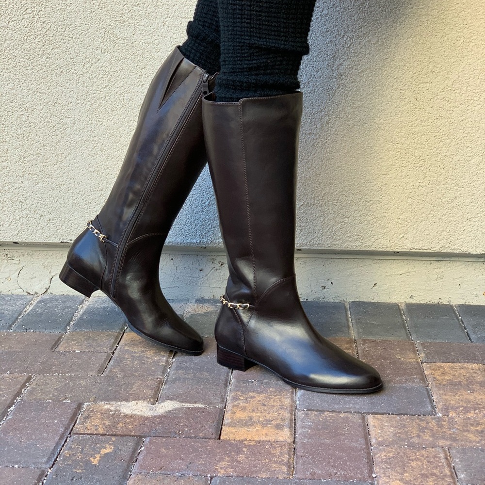 Texas Coffee Wide Fit Cuban Link Knee High Boots